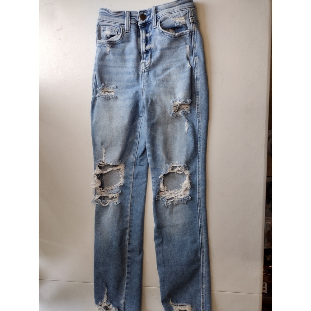 Flying Monkey Kids Ultra High Rise Straight Distressed Light Wash‎ Jeans Size 23